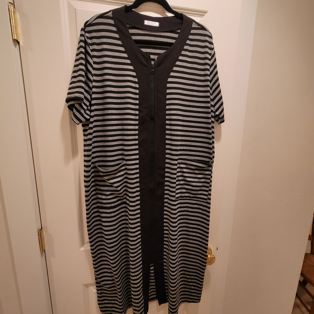 Striped Black and Gray Women's Robe